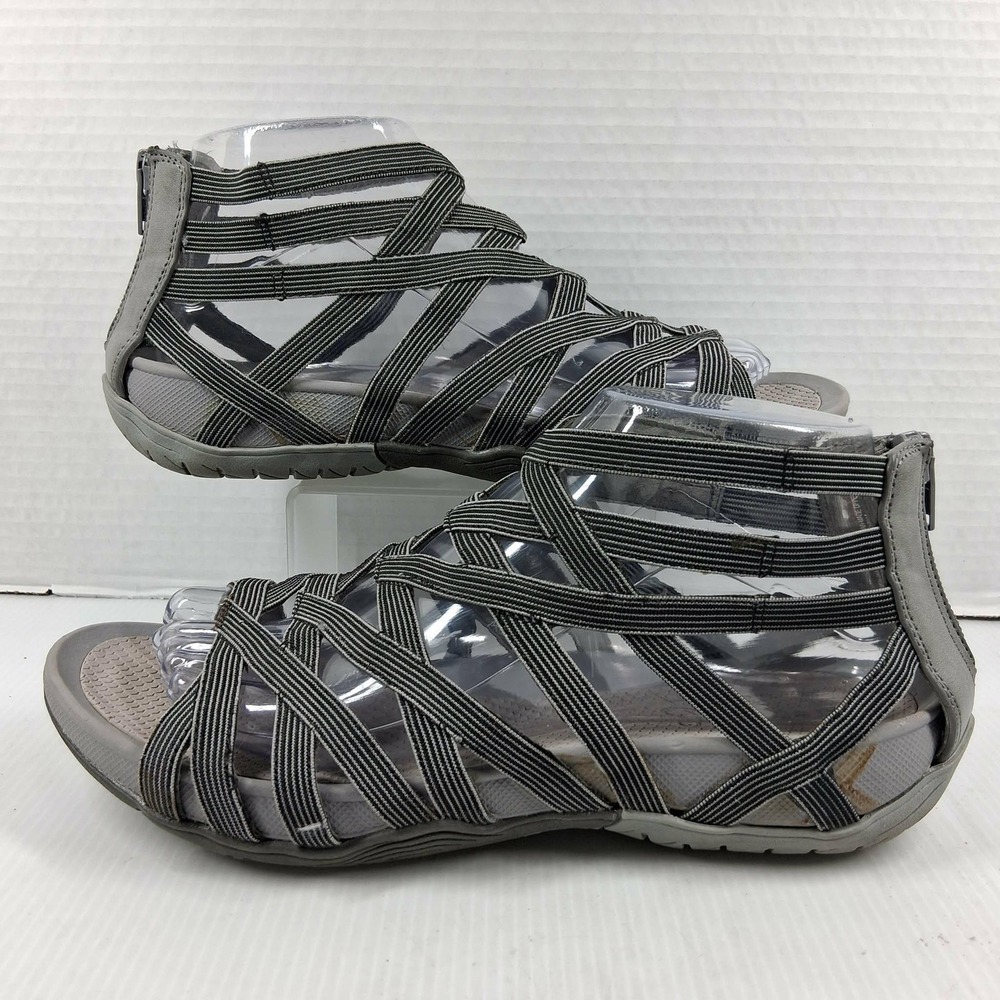 Baretraps Stacey Womens 8M Grey Elastic Gladiator Strappy Back Zip Sandals
